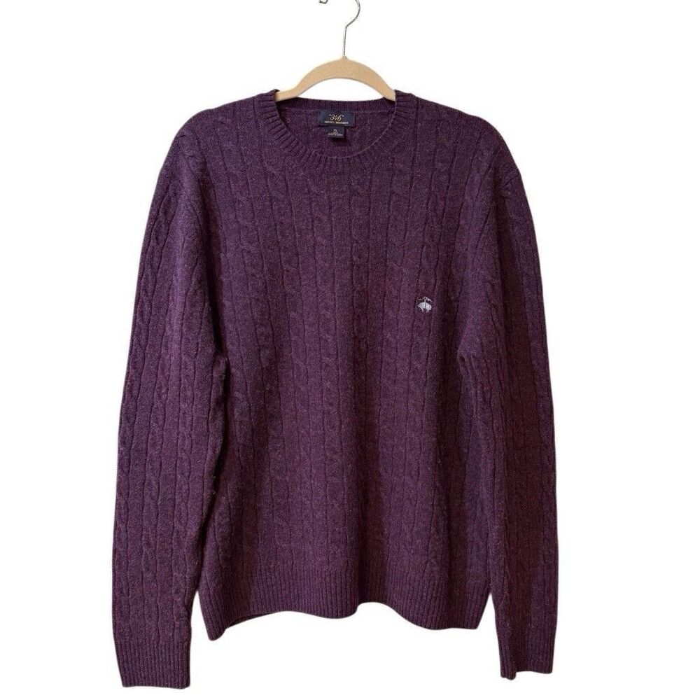 Brooks Brothers Cable Knit Fisherman Sweater XL Lambs Wool Logo Preppy Casual